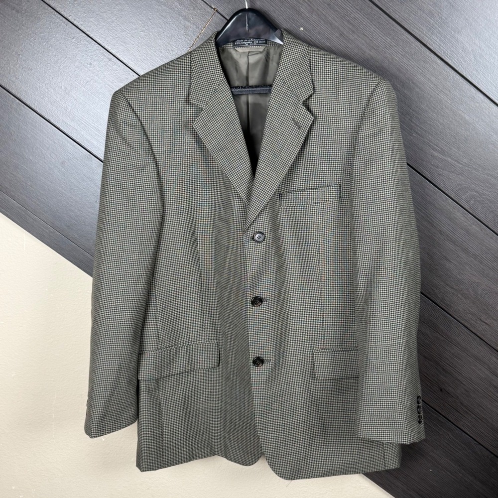 Bert Pulitzer Men's 42R Vintage Houndstooth Wool Blend Blazer Black Tan USA